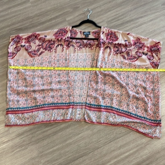 Angie Women Kimono Cardigan Large Pink Longline Floral Coastal Grandma Bohemian - Picture 10 of 13